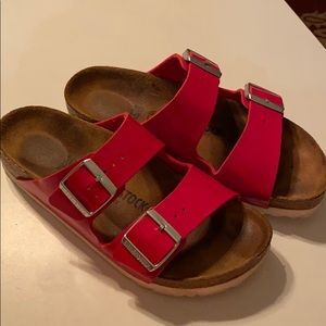 Birkenstock Red Patten Leather Slip On Sandals